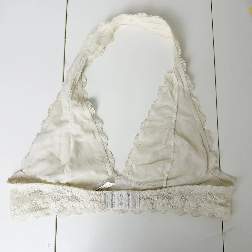Intimately Free People Lace Halter Bralette Bra White Cream - M